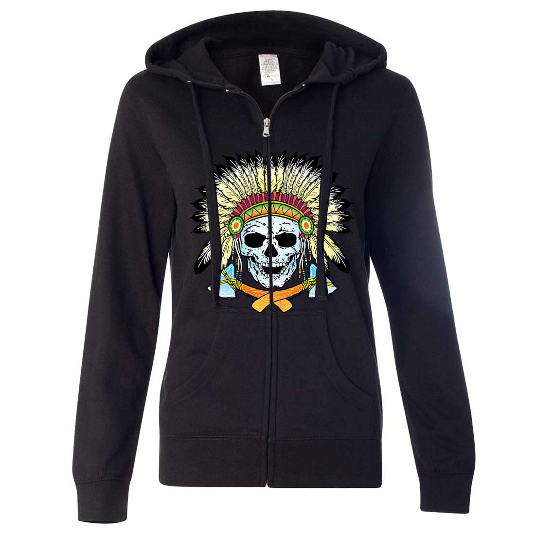 Native American Indian Skeleton Tomahawk Chief Ladies Zip-Up