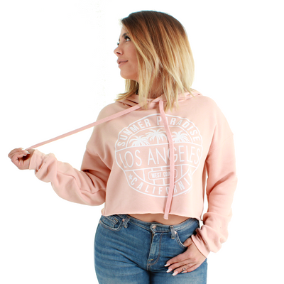 Los Angeles Circle Print Cropped Hoodie Peach