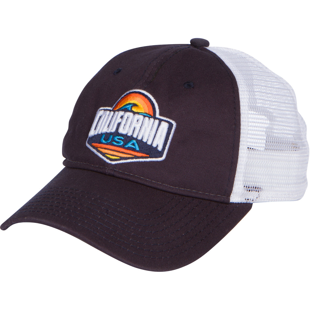 California Usa Surf Embroidered Trucker Snapback Hat - Navy/White