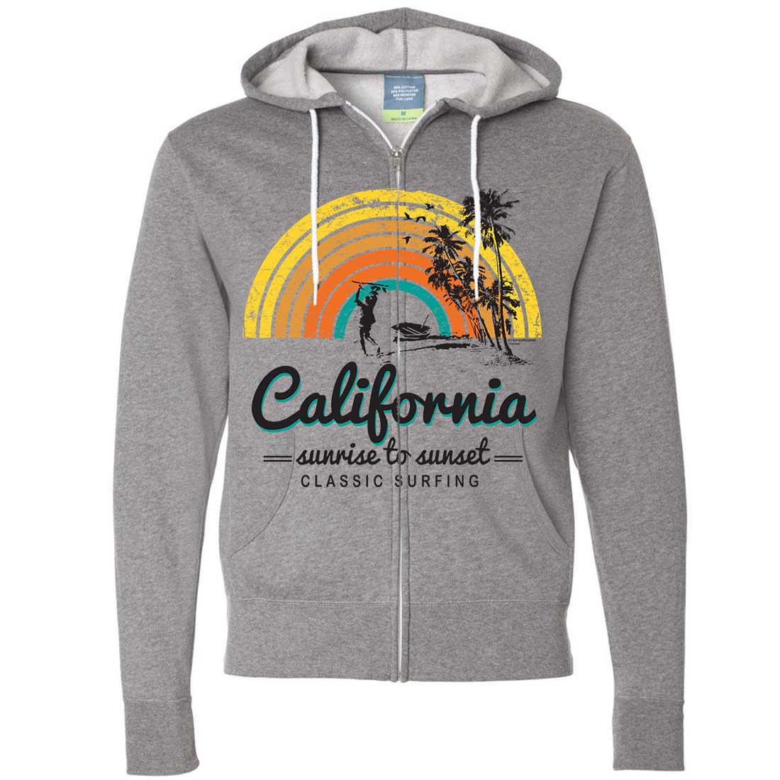 California Classic Sunrise Surfing Zip-Up Hoodie