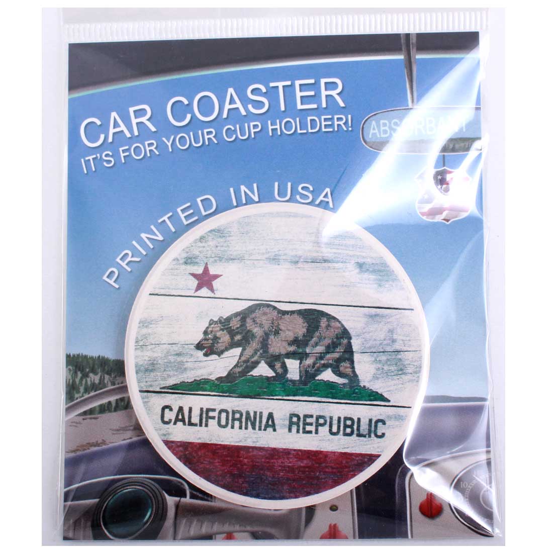 California Republic Bear Flag Ceramic Car Coaster