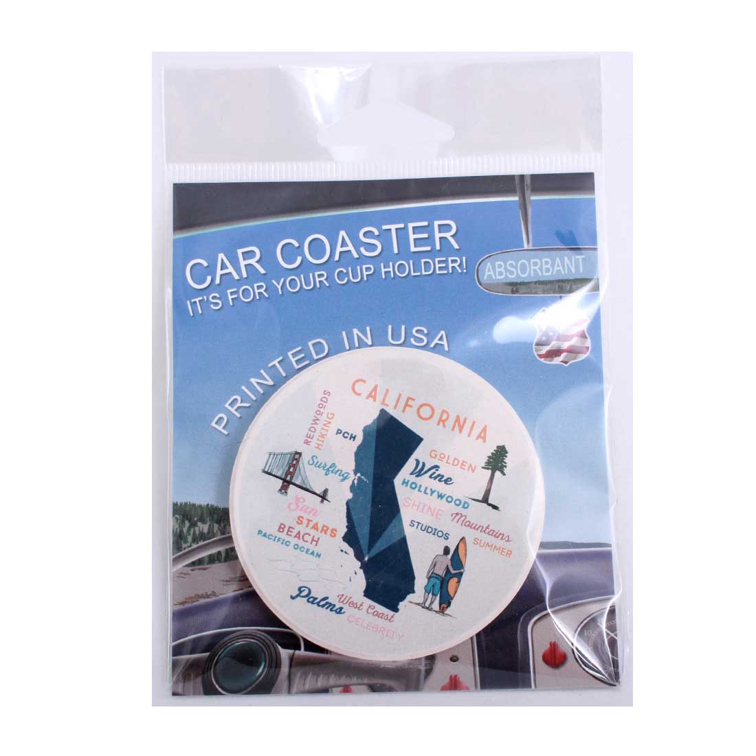 California Map and Icons Ceramic Car Coaster