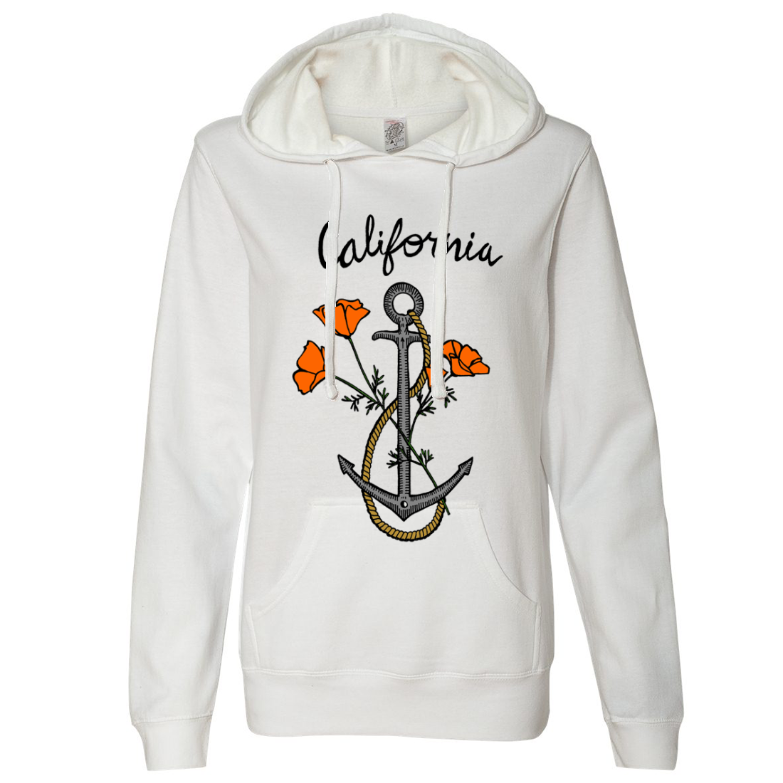 California Anchor Poppies Ladies Lightweight Fitted Hoodie