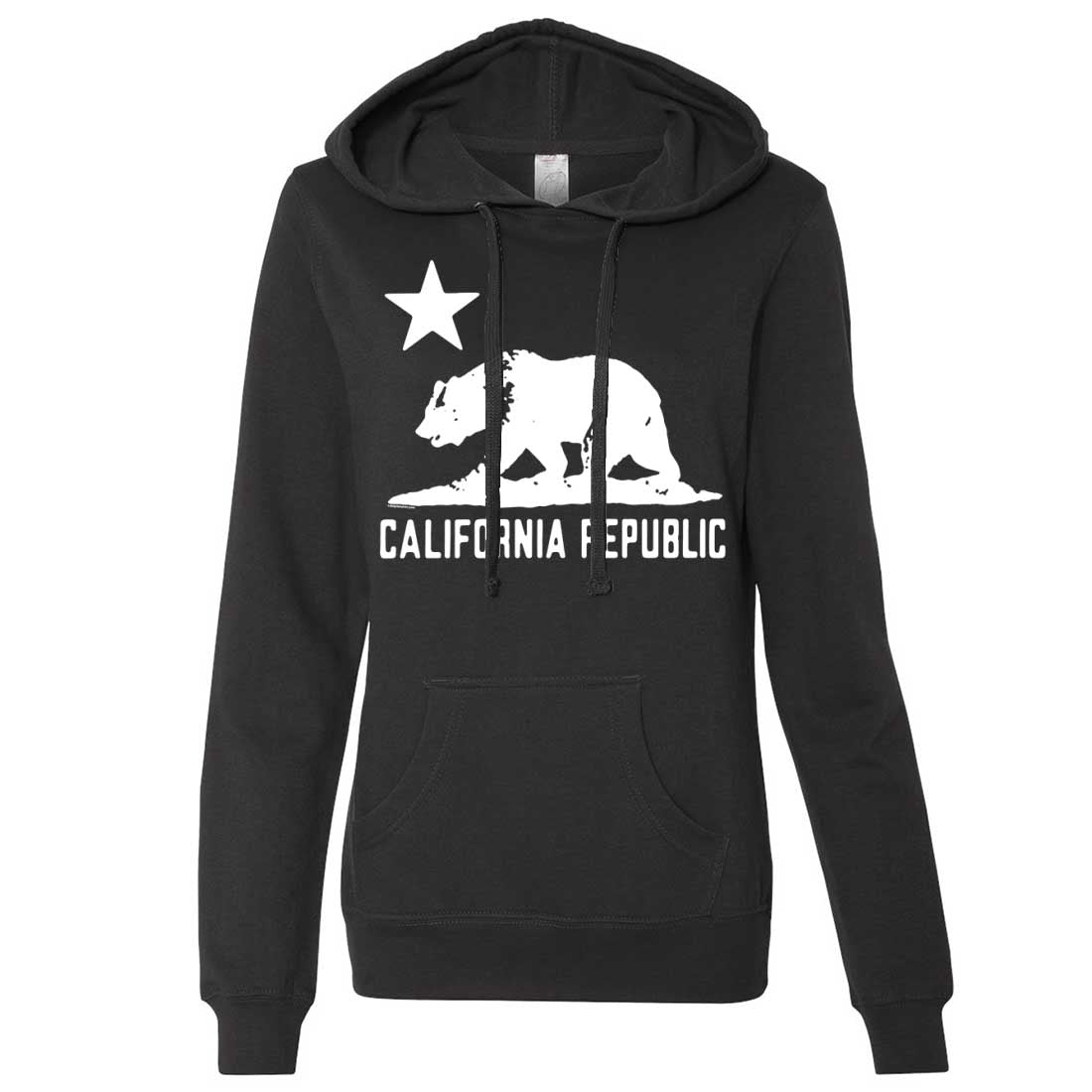 California Flag Oversize White Silhouette Ladies Fitted Hoodie