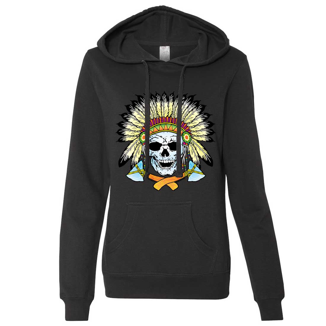 Native American Indian Skeleton Tomahawk Chief Ladies Lt./Wt. Hoodie