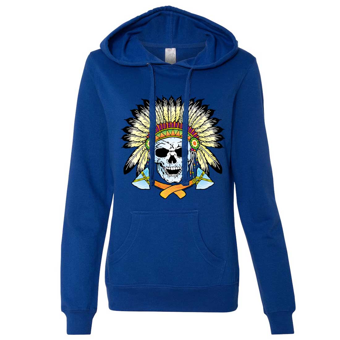 Native American Indian Skeleton Tomahawk Chief Ladies Lt./Wt. Hoodie -  California Republic Clothes