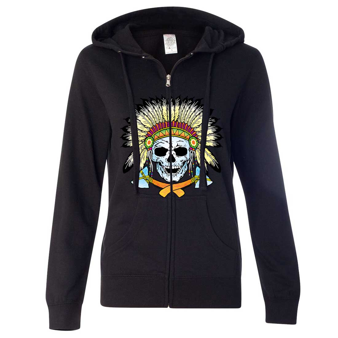 Native American Indian Skeleton Tomahawk Chief Ladies Zip-Up Hoodie