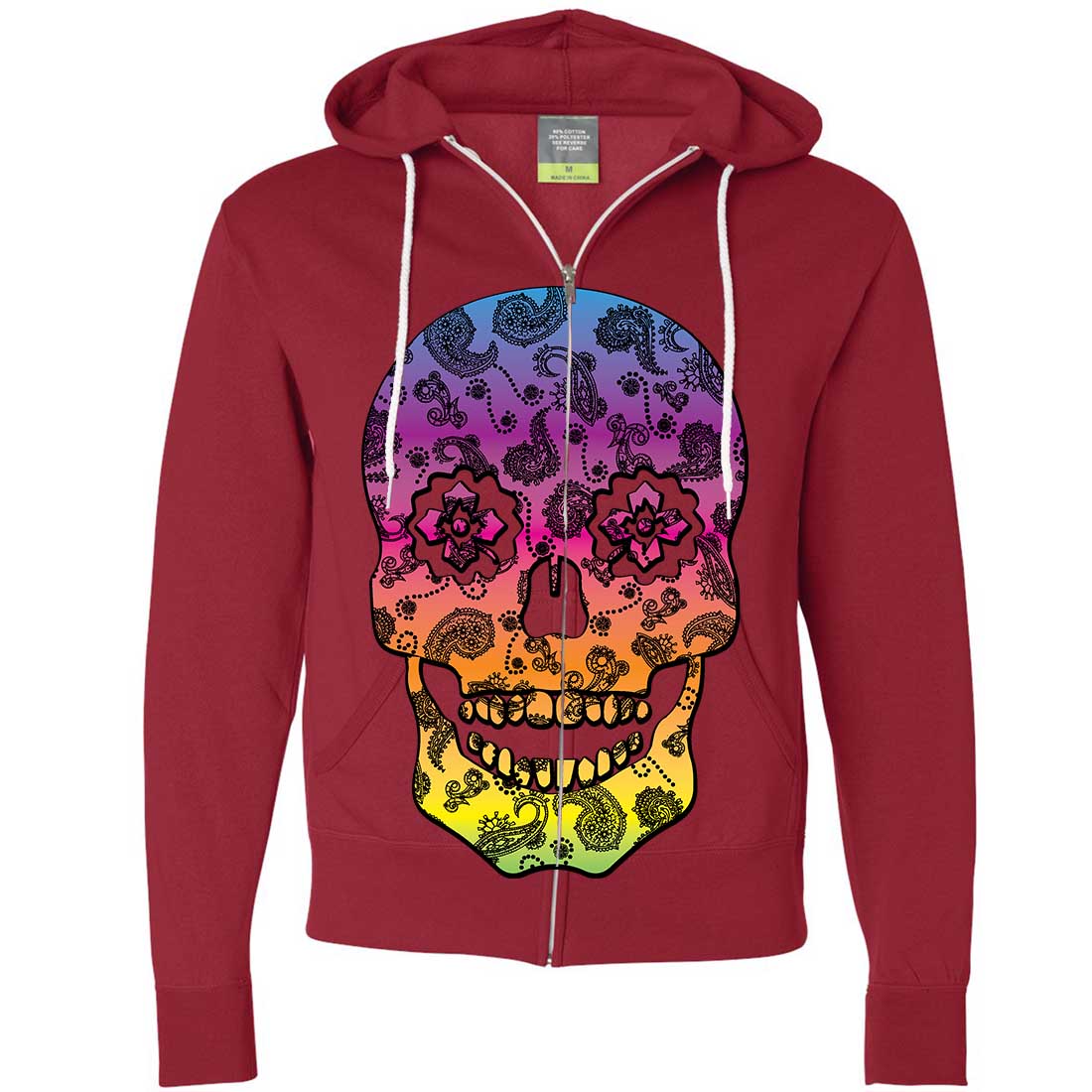 sale様 Neon Paisley Print Sugar Skull Zip-Up Hoodie - California
