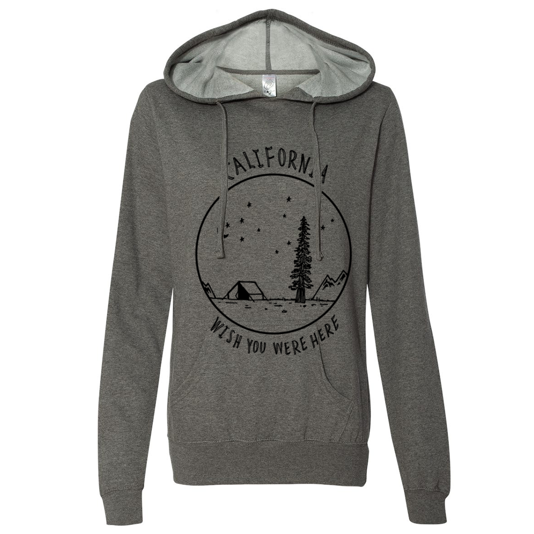 Wish You Were Here Black Print Ladies Lightweight Fitted Hoodie