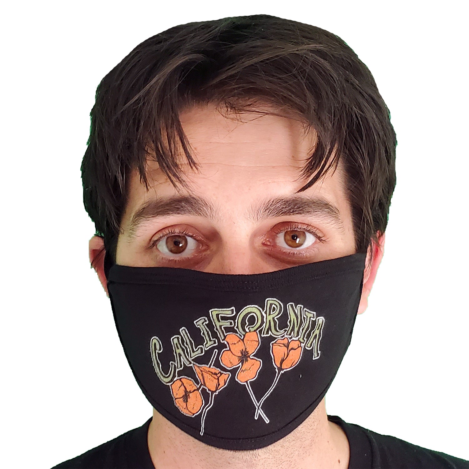 California Republic Poppies Premium Flat Face Mask - Black