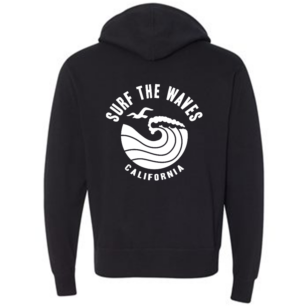 Surf The Waves California Premium Unisex French Terry Full-Zip Sweatshirt - Black