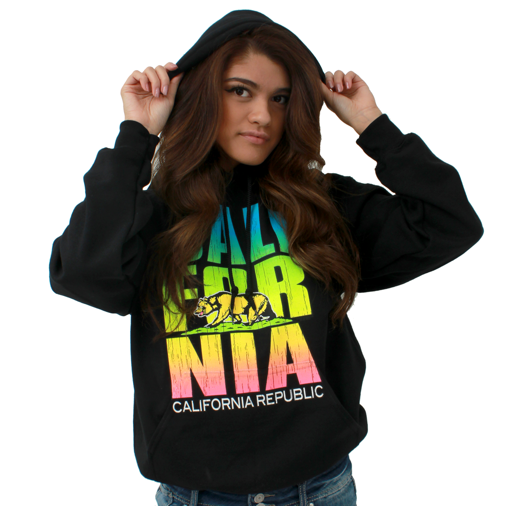 California Flag Neon Retro Text Pullover Hoodie