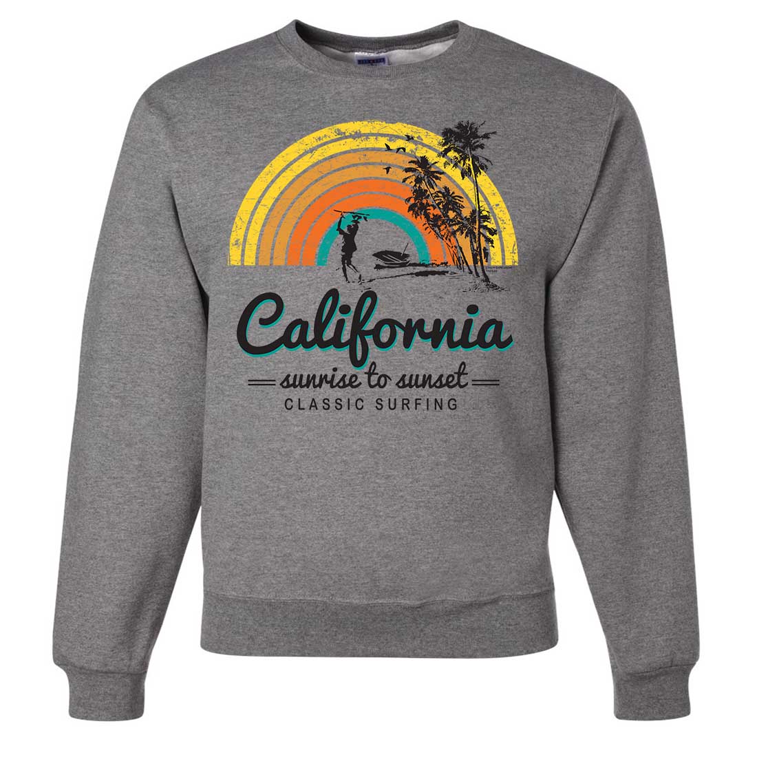 California Classic Sunrise Surfing Crewneck Sweatshirt