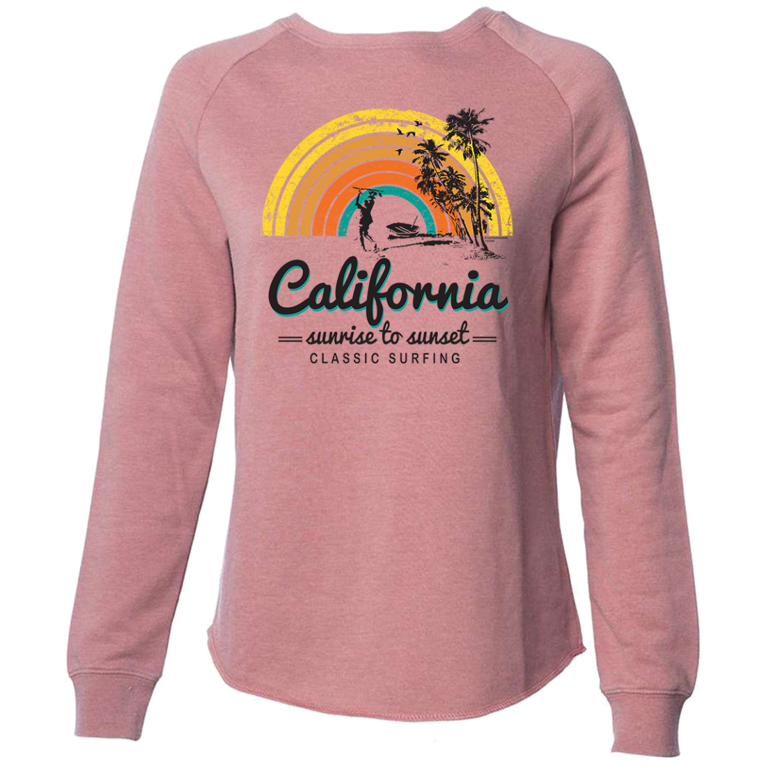 California Classic Sunrise Surfing Super Soft Crewneck Sweater