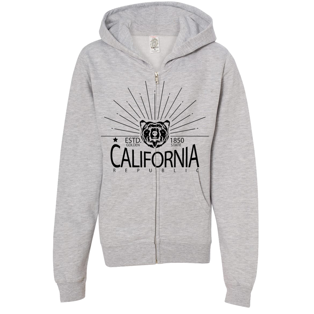 California Golden State Black Print Premium Youth Zip-Up Hoodie