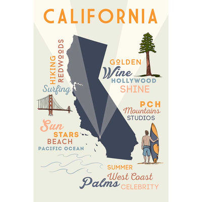 California State Map and Icons Shot Glass