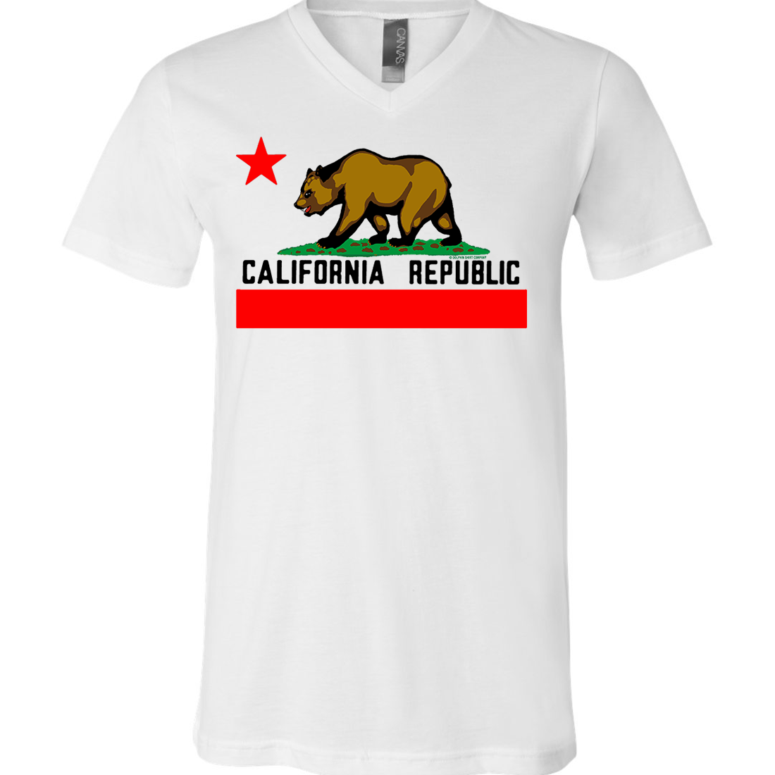 California Republic Borderless Bear Flag Black Text Asst Colors V-Neck