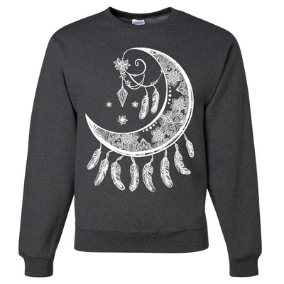 Crescent Moon Dreamcatcher White Crewneck Sweatshirt