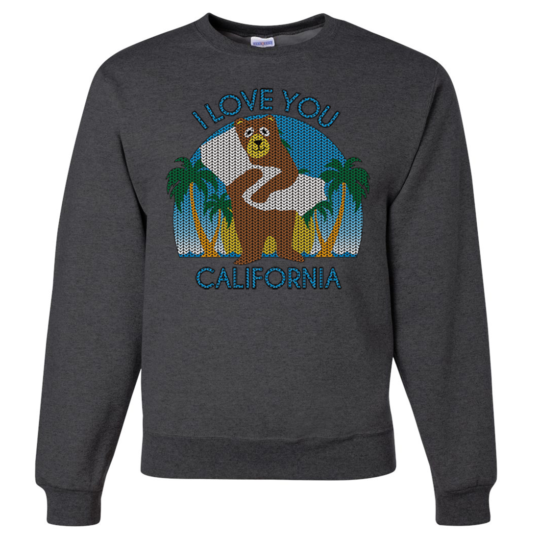 I Love You CA Knit Style Bear Crewneck Sweatshirt California