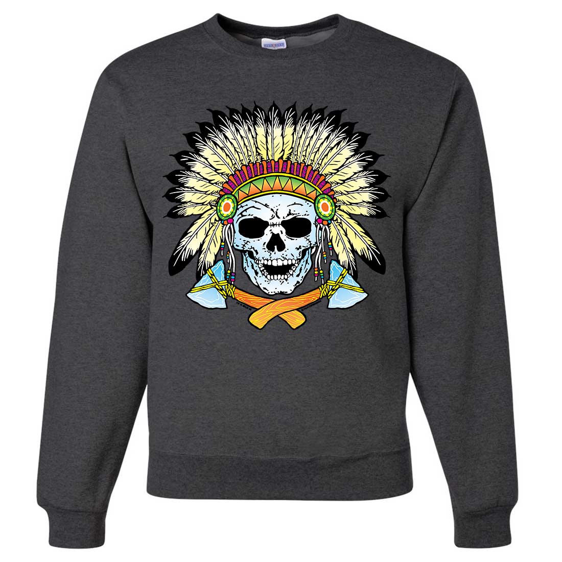 Native American Indian Skeleton Tomahawk Chief Crewneck Sweatshirt