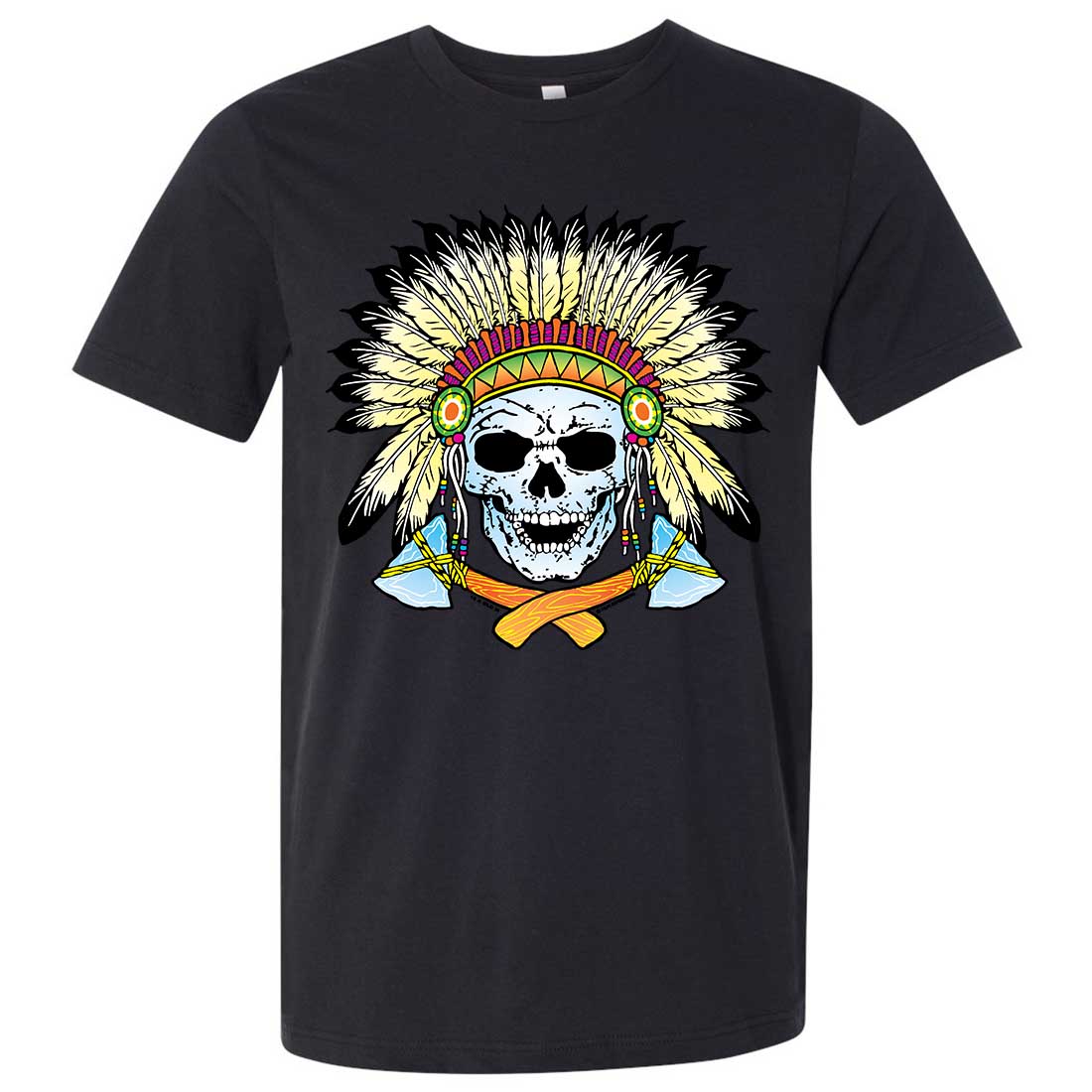 Native American Indian Skeleton Tomahawk Chief Asst Colors Mens Fitted Tee