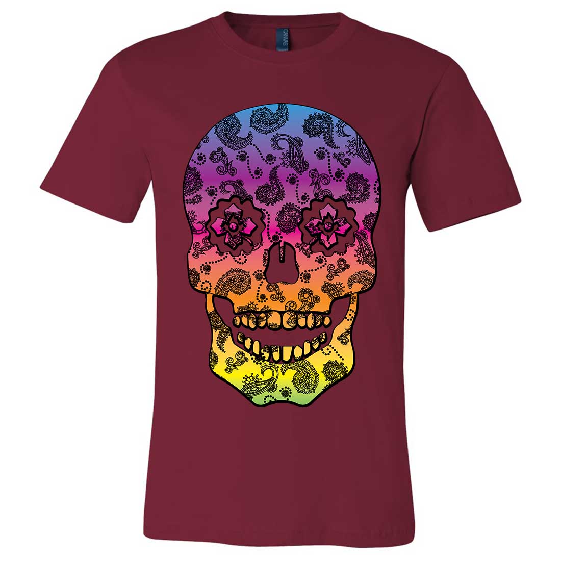 Neon Paisley Print Sugar Skull Asst Colors Mens Fitted Tee