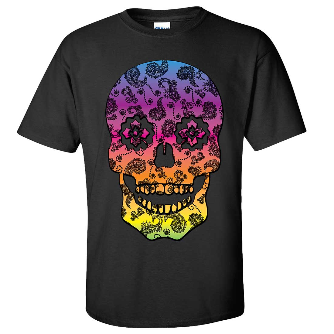 Neon Paisley Print Sugar Skull Asst Colors T-shirt/tee