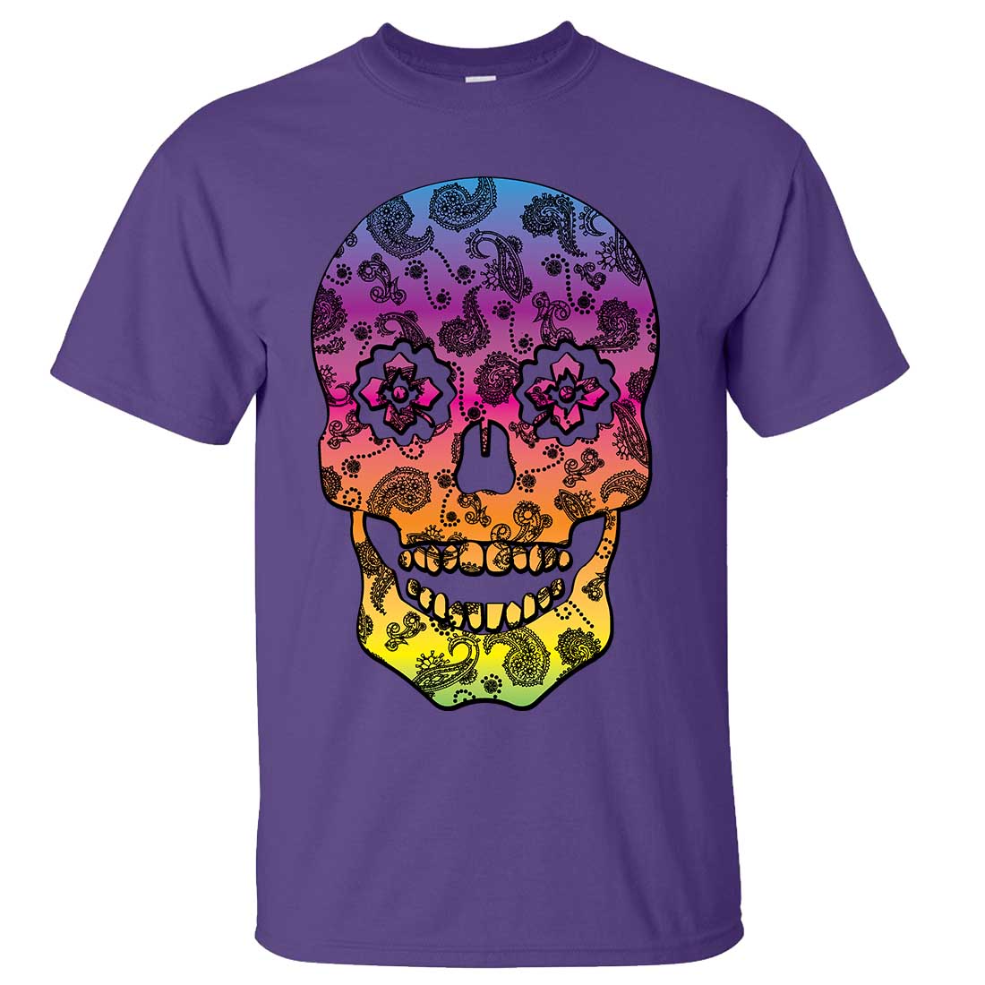 Neon Paisley Print Sugar Skull Asst Colors T-shirt/tee