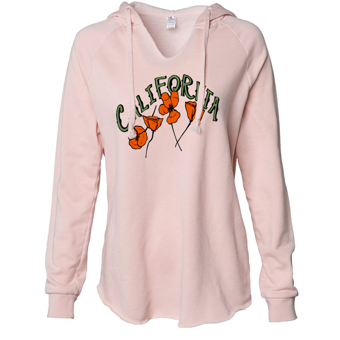 California Poppies Green Text Women's Soft Hooded Pullover