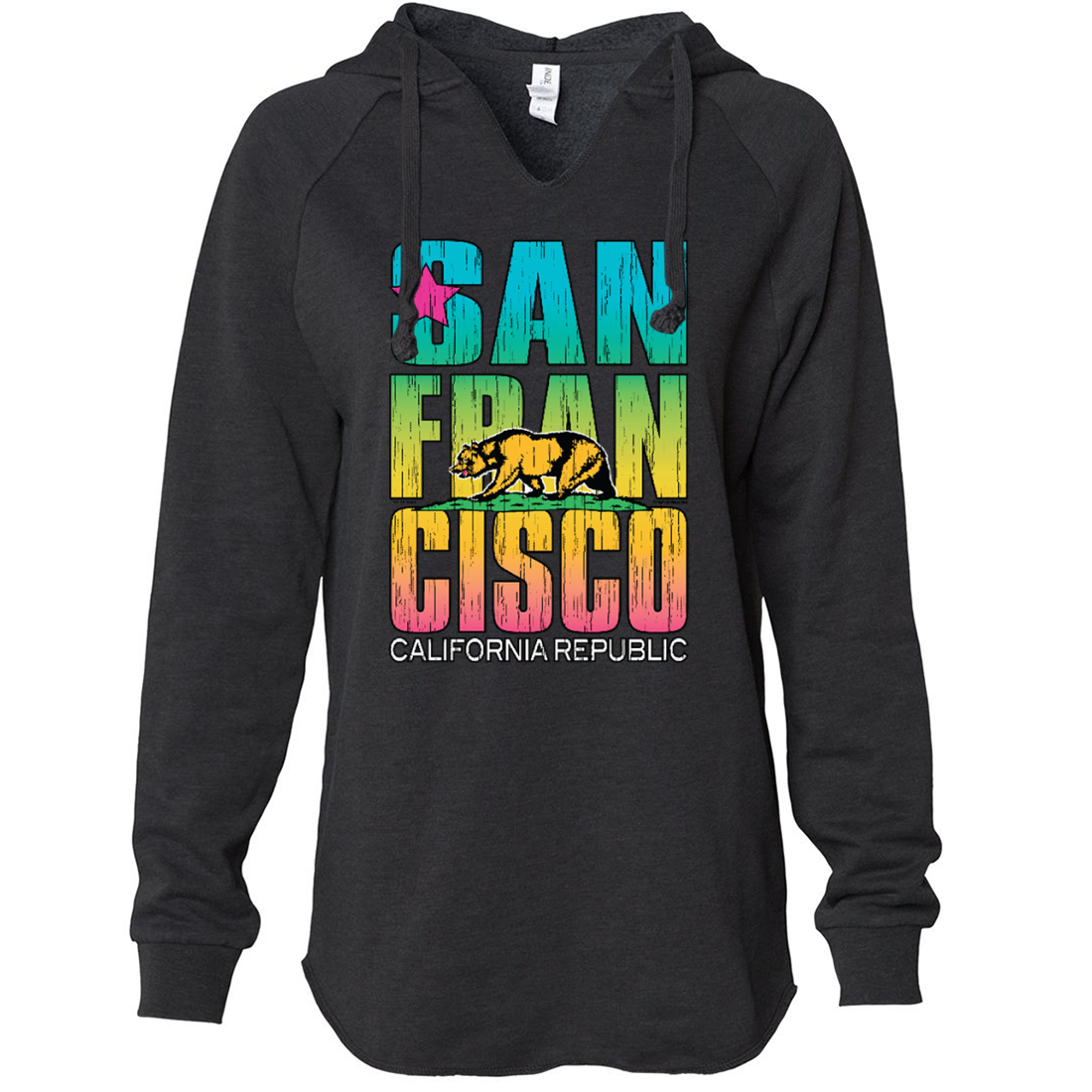 San Francisco California Neon Rainbow Women's Soft Hooded Pullover