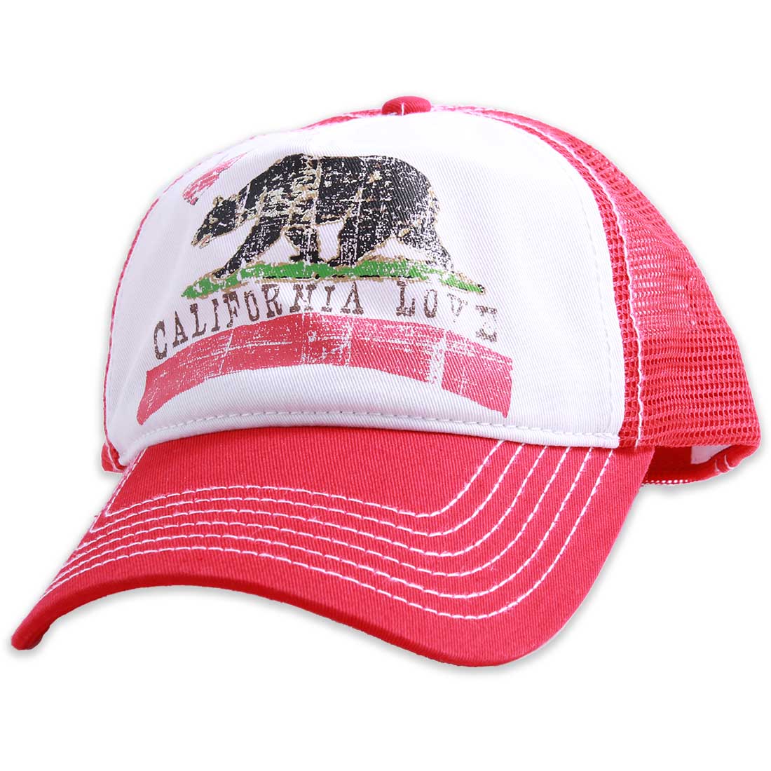 California Love Distressed Juniors Pit Stop Twill Trucker Hat