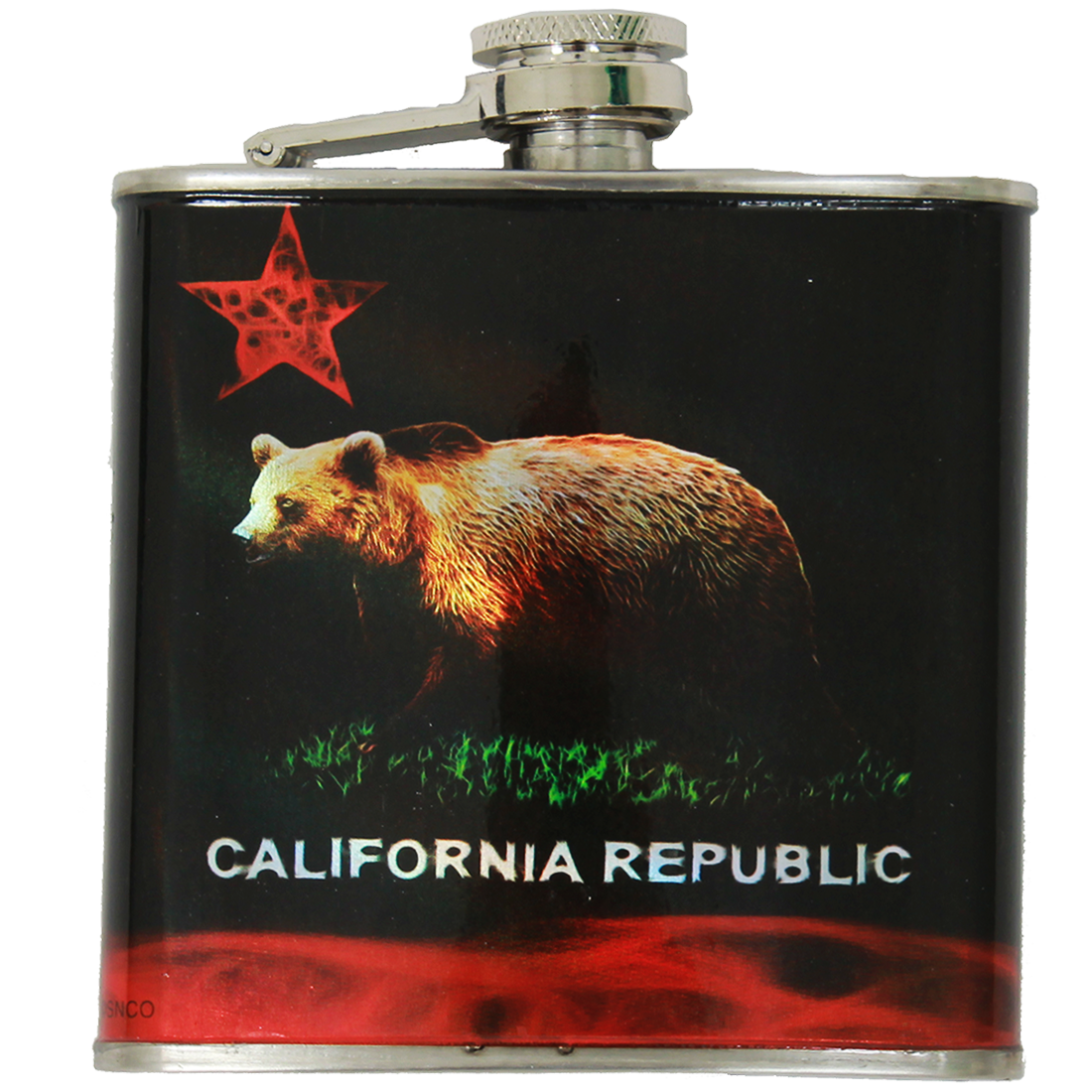 California Republic Bear Flag Black Stainless Steel Flask