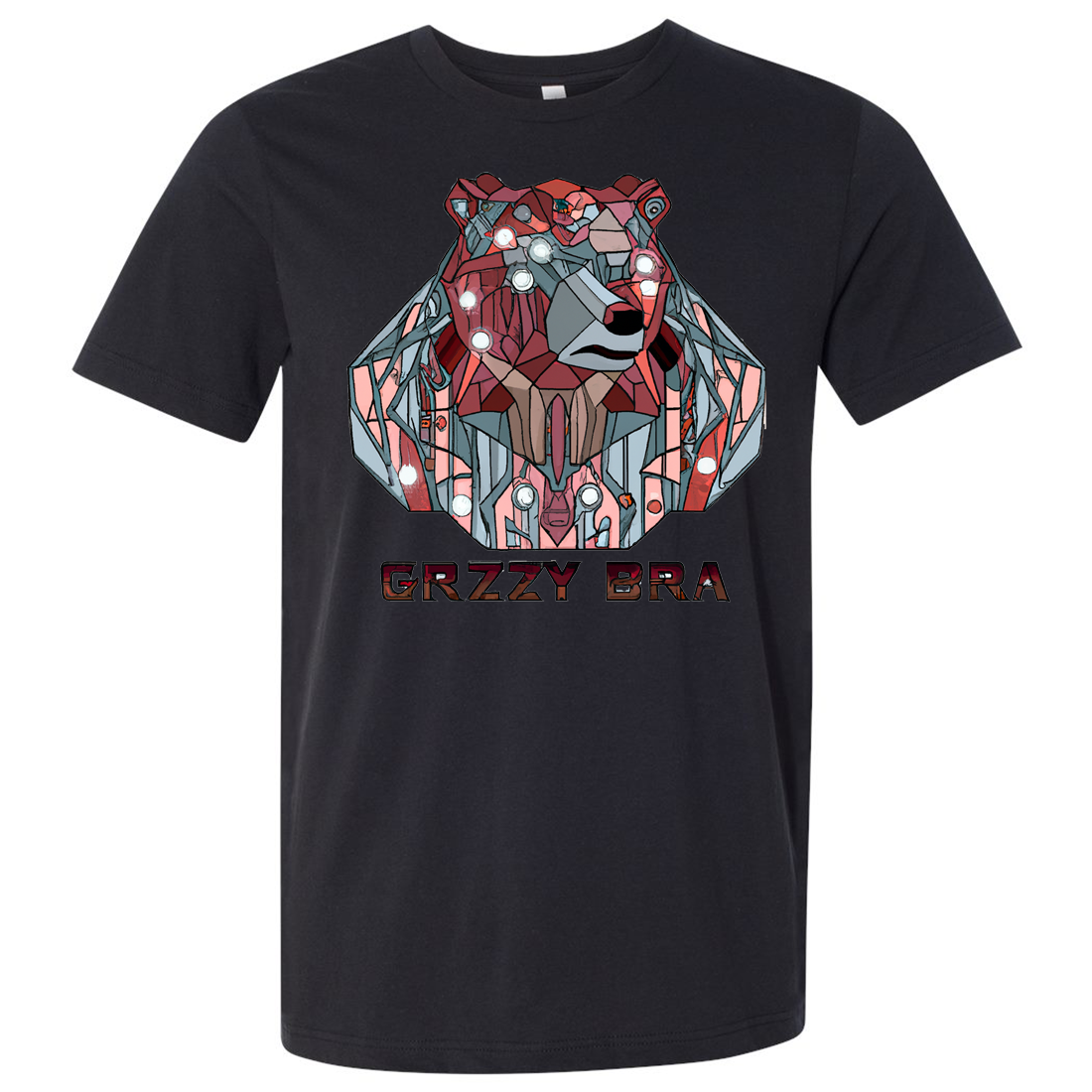 Stained Glass Cyborg Grizzly Bear GRZZY BRA Asst Colors Mens Lightweight Fitted T-Shirt/tee