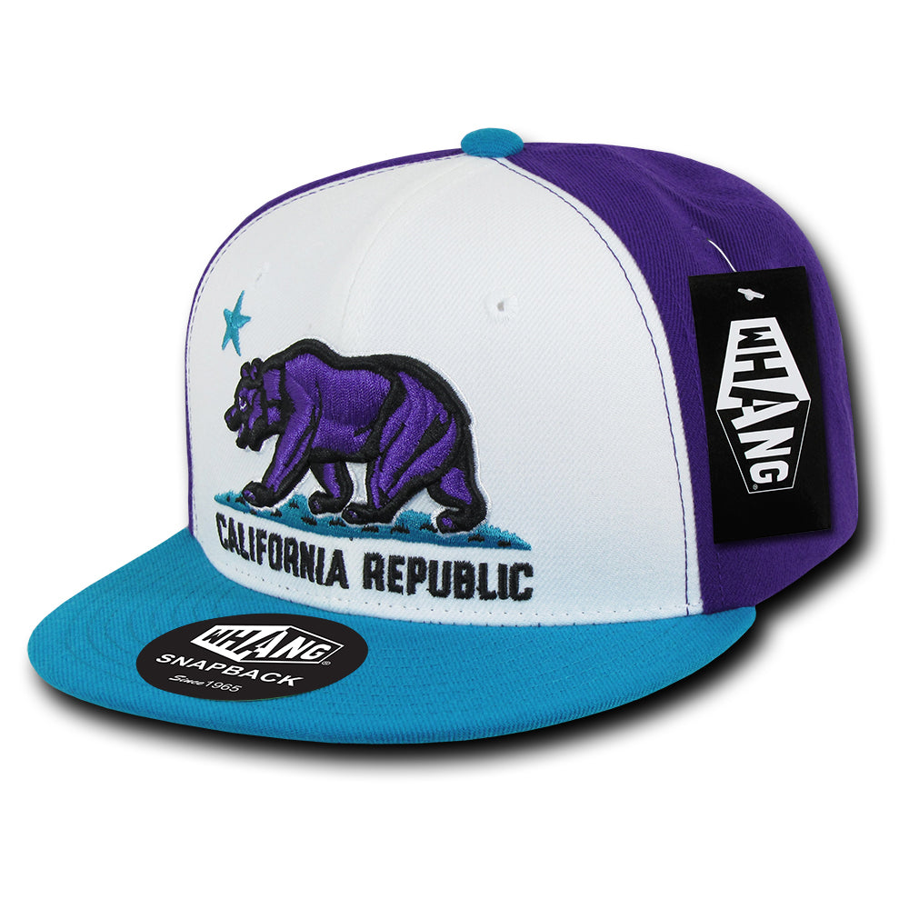 California Republic Cali State Bear Flag Snapback Hat Teal Purple White by Whang