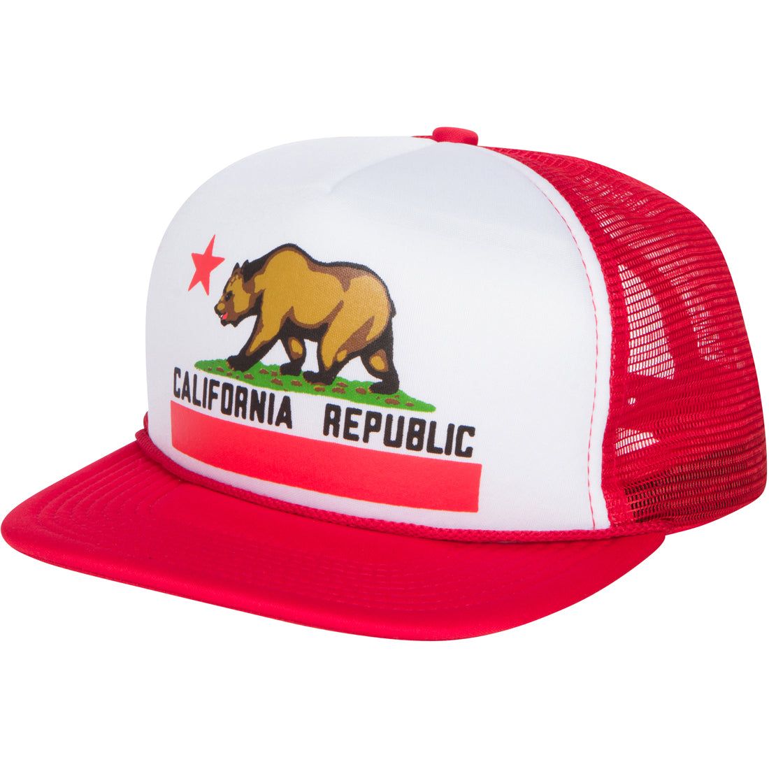 California Republic Flag Flat Bill Snapback Mesh Truckers Cap