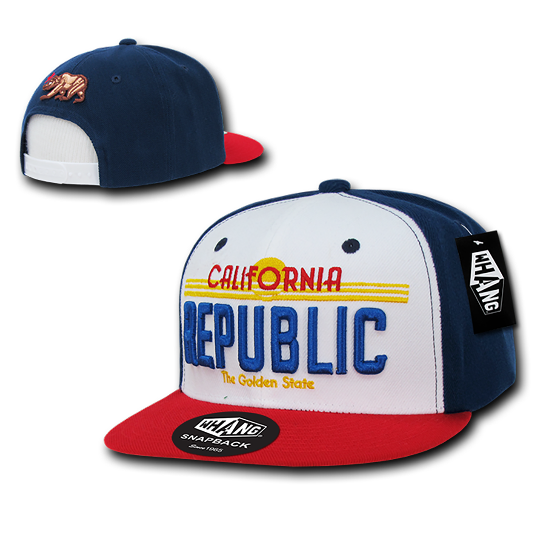 New CALIFORNIA REPUBLIC SNAPBACK HAT Navy, White & Red Golden State License Plate